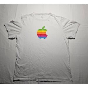 Apple Rainbow Logo T-Shirt Men Size XL White Graphic Tee Short Sleeve